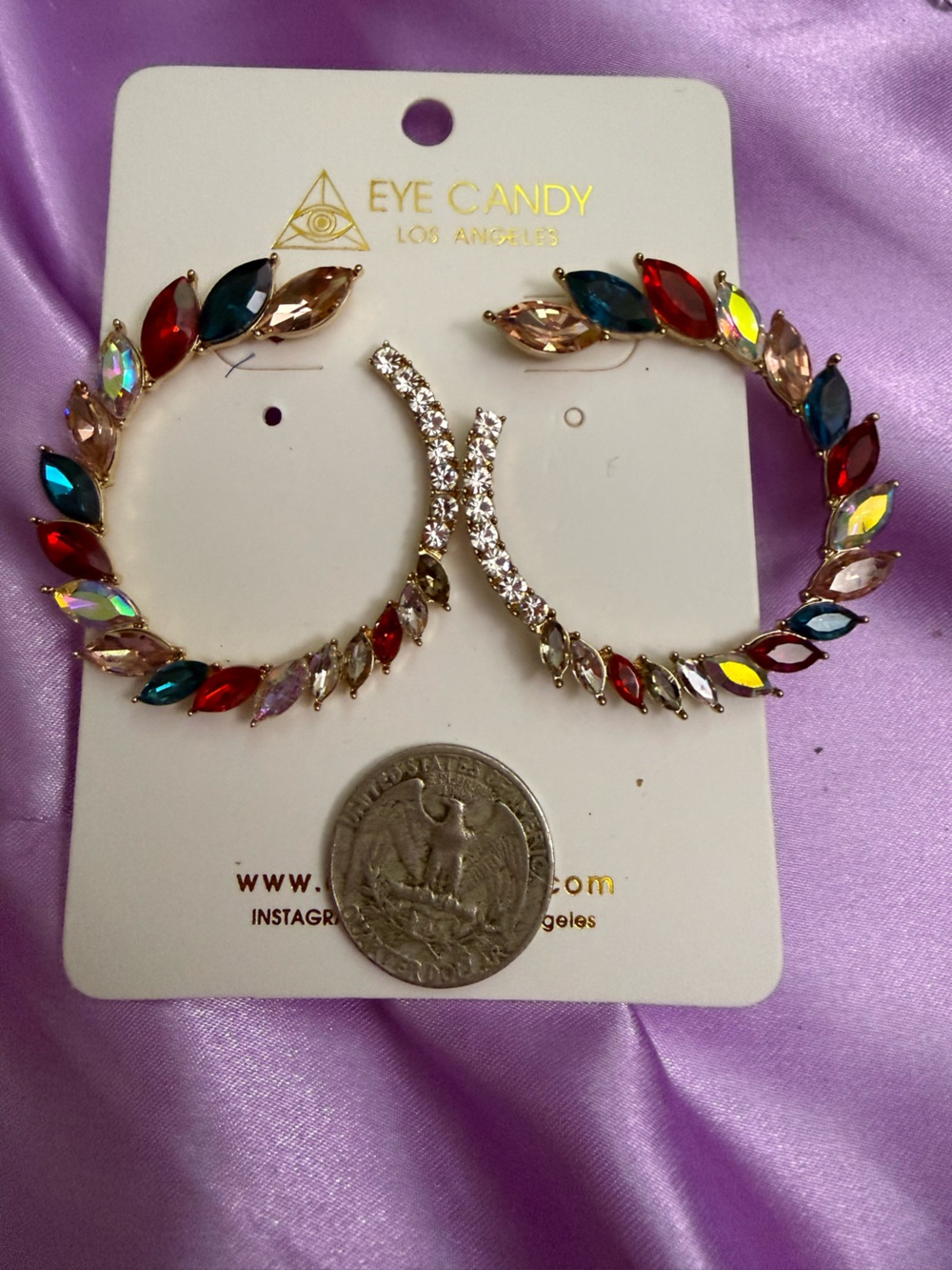 Multicolor Eye Candy Crystal Hoop Earrings